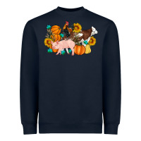 Navy Farm Life Fall Pig Cow Rooster Heavyweight Sweatshirt - Artiststas