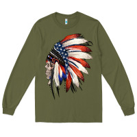 Army Green 4th of July Indian Headdress Gypsy Spirit Skull Long Sleeve Tee - Jasminsmagicworld