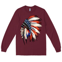 Burgundy 4th of July Indian Headdress Gypsy Spirit Skull Long Sleeve Tee - Jasminsmagicworld