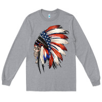Heather Grey 4th of July Indian Headdress Gypsy Spirit Skull Long Sleeve Tee - Jasminsmagicworld