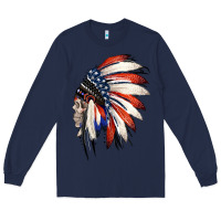 Navy 4th of July Indian Headdress Gypsy Spirit Skull Long Sleeve Tee - Jasminsmagicworld