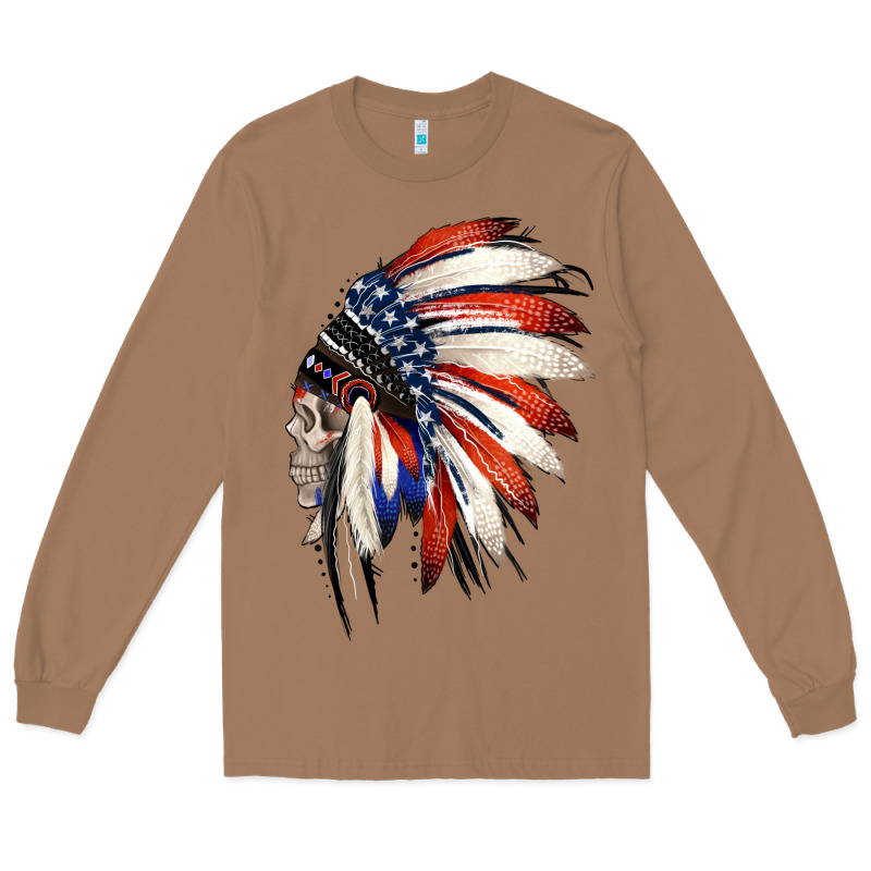 4th Of July Indian Headdress Gypsy Spirit Skull Long Sleeve Tee by Jasminsmagicworld | Teevron