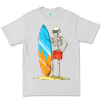 Dove Grey Surfing Skeleton Halloween Themed Surf Lovers Gift Premium Tee - longCreatives