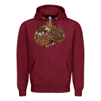 Burgundy leopard cowhide glitter patches Zipper Hoodie - Artiststas