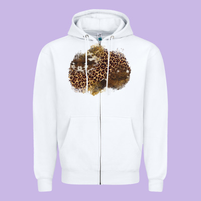 Leopard Cowhide Glitter Patches Zipper Hoodie Designed By Artiststas