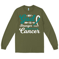 Army Green My God is Stronger Than Cervical Cancer Awareness Warrior Long Sleeve Tee - longCreatives