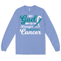Colony Blue My God is Stronger Than Cervical Cancer Awareness Warrior Long Sleeve Tee - longCreatives