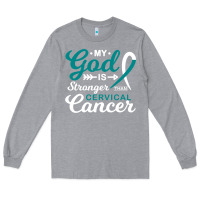 Heather Grey My God is Stronger Than Cervical Cancer Awareness Warrior Long Sleeve Tee - longCreatives