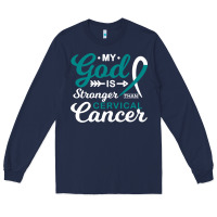 Navy My God is Stronger Than Cervical Cancer Awareness Warrior Long Sleeve Tee - longCreatives