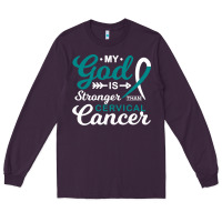 Plum My God is Stronger Than Cervical Cancer Awareness Warrior Long Sleeve Tee - longCreatives