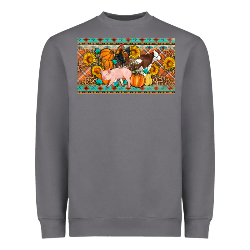 Fall Farm Animals Cow Pig Rooster Heavyweight Sweatshirt by Artiststas | Teevron