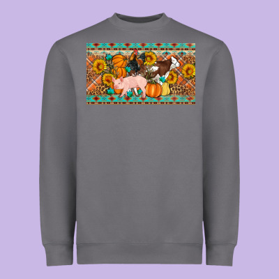 Fall Farm Animals Cow Pig Rooster Heavyweight Sweatshirt Designed By Artiststas