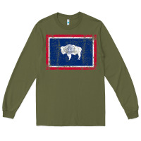 Army Green State of Wyoming Flag Fun Vintage Retro Fall Hiking Long Sleeve Tee - longCreatives