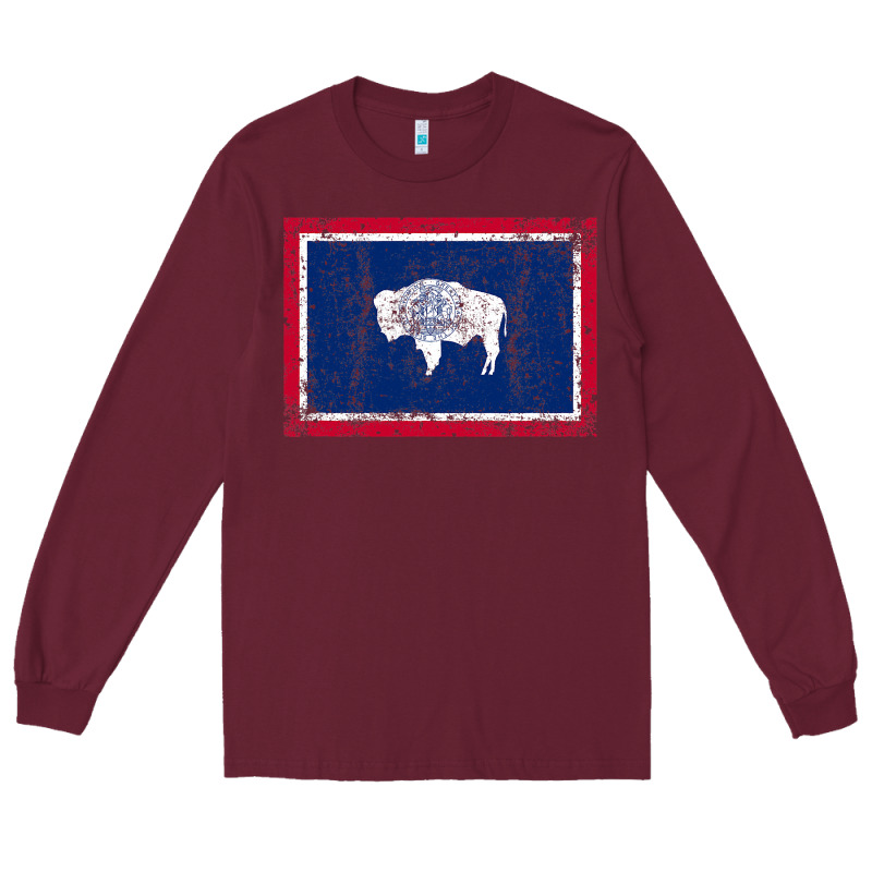 State Of Wyoming Flag Fun Vintage Retro Fall Hiking Long Sleeve Tee by longCreatives | Teevron