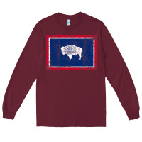 Burgundy State of Wyoming Flag Fun Vintage Retro Fall Hiking Long Sleeve Tee - longCreatives