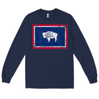Navy State of Wyoming Flag Fun Vintage Retro Fall Hiking Long Sleeve Tee - longCreatives