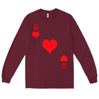 Burgundy Queen Of Hearts  Playing Card   Halloween Costume Long Sleeve Tee - longCreatives