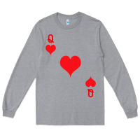 Heather Grey Queen Of Hearts  Playing Card   Halloween Costume Long Sleeve Tee - longCreatives