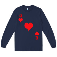 Navy Queen Of Hearts  Playing Card   Halloween Costume Long Sleeve Tee - longCreatives