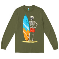 Army Green Surfing Skeleton Halloween Themed Surf Lovers Gift Long Sleeve Tee - longCreatives