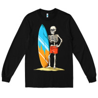 Black Surfing Skeleton Halloween Themed Surf Lovers Gift Long Sleeve Tee - longCreatives
