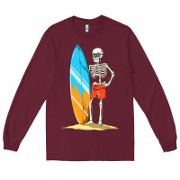 Burgundy Surfing Skeleton Halloween Themed Surf Lovers Gift Long Sleeve Tee - longCreatives