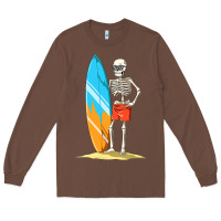 Chestnut Surfing Skeleton Halloween Themed Surf Lovers Gift Long Sleeve Tee - longCreatives