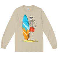 Mushroom Surfing Skeleton Halloween Themed Surf Lovers Gift Long Sleeve Tee - longCreatives