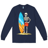 Navy Surfing Skeleton Halloween Themed Surf Lovers Gift Long Sleeve Tee - longCreatives
