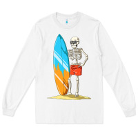 White Surfing Skeleton Halloween Themed Surf Lovers Gift Long Sleeve Tee - longCreatives