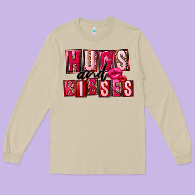 Hugs And Kisses Valentine's Day Long Sleeve Tee Designed By Fadigitalartstudio