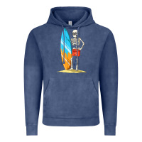 Vintage Denim Surfing Skeleton Halloween Themed Surf Lovers Gift Vintage Hoodie - longCreatives