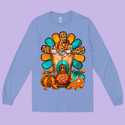 Thanksgiving Cold Drink Frappe Long Sleeve Tee Designed By Fadigitalartstudio