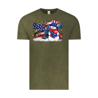 Vintage Olive Patriotic snowman background 4th of july Vintage Tee - HowdyJamesFarm