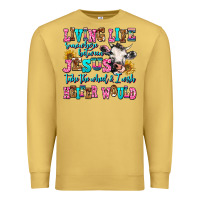 Antique Gold living life somewhere between jesus take the wheel Premium Sweatshirt - AdoDesignShop