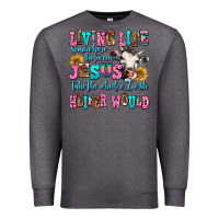 Charcoal Heather living life somewhere between jesus take the wheel Premium Sweatshirt - AdoDesignShop