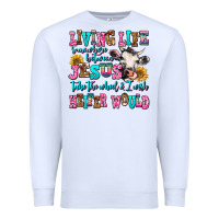 White living life somewhere between jesus take the wheel Premium Sweatshirt - AdoDesignShop