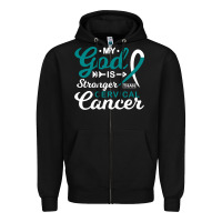 Black My God is Stronger Than Cervical Cancer Awareness Warrior Zipper Hoodie - longCreatives
