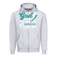 Heather Grey My God is Stronger Than Cervical Cancer Awareness Warrior Zipper Hoodie - longCreatives