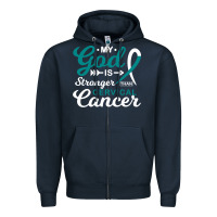 Navy My God is Stronger Than Cervical Cancer Awareness Warrior Zipper Hoodie - longCreatives