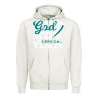 Oatmeal Heather My God is Stronger Than Cervical Cancer Awareness Warrior Zipper Hoodie - longCreatives