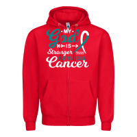 Red My God is Stronger Than Cervical Cancer Awareness Warrior Zipper Hoodie - longCreatives