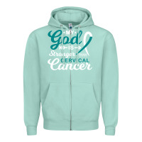 Seafoam My God is Stronger Than Cervical Cancer Awareness Warrior Zipper Hoodie - longCreatives