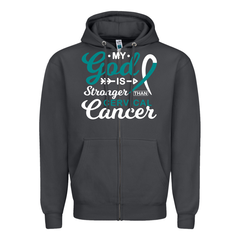 My God Is Stronger Than Cervical Cancer Awareness Warrior Zipper Hoodie by longCreatives | Teevron