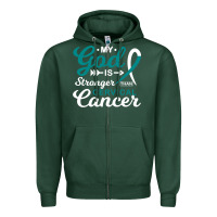 Sports Green My God is Stronger Than Cervical Cancer Awareness Warrior Zipper Hoodie - longCreatives