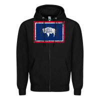 Black State of Wyoming Flag Fun Vintage Retro Fall Hiking Zipper Hoodie - longCreatives