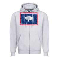 Heather Grey State of Wyoming Flag Fun Vintage Retro Fall Hiking Zipper Hoodie - longCreatives
