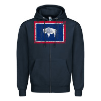 Navy State of Wyoming Flag Fun Vintage Retro Fall Hiking Zipper Hoodie - longCreatives
