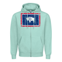 Seafoam State of Wyoming Flag Fun Vintage Retro Fall Hiking Zipper Hoodie - longCreatives