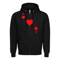 Black Queen Of Hearts  Playing Card   Halloween Costume Zipper Hoodie - longCreatives